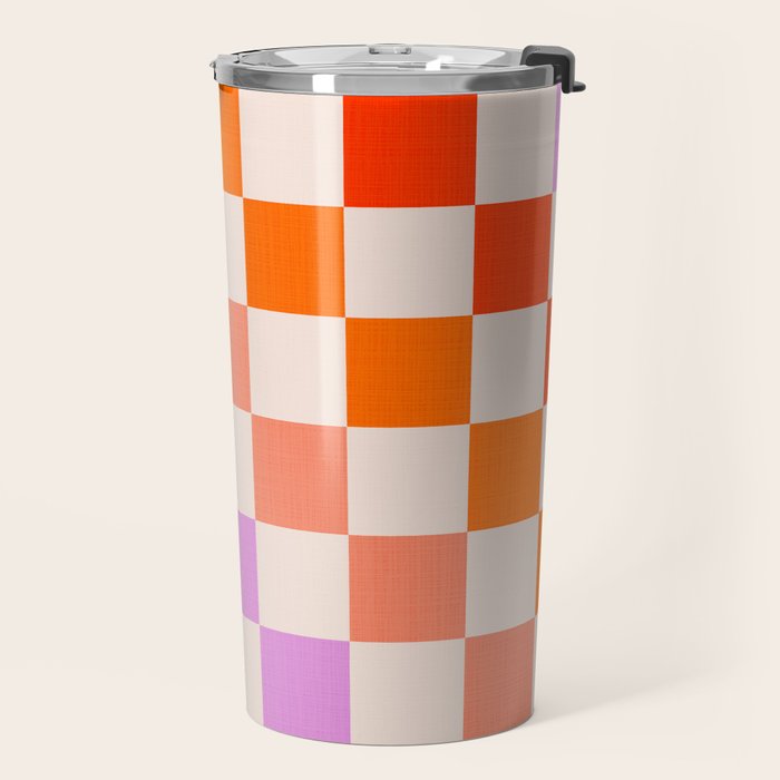 Mid Mod Rainbow Check pattern Travel Mug Gallery Image 2