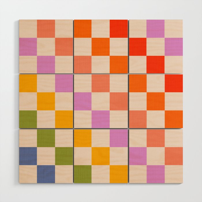 Mid Mod Rainbow Check pattern Wood Wall Art Gallery Image 1