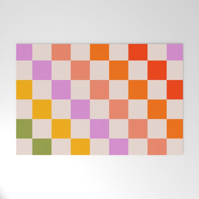 Mid Mod Rainbow Check pattern Welcome Mat Gallery Image 1