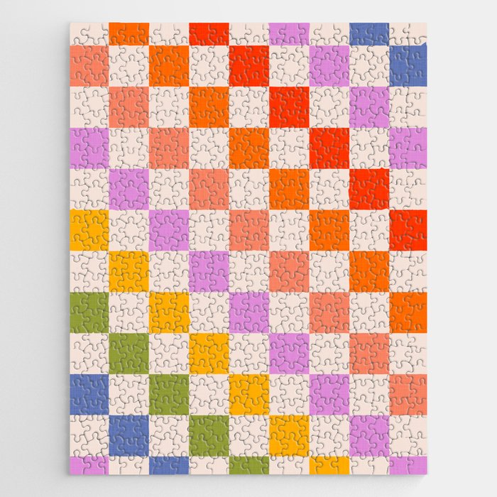 Mid Mod Rainbow Check pattern Jigsaw Puzzle Gallery Image 1
