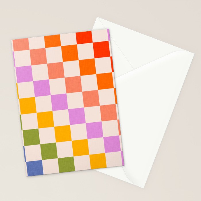 Mid Mod Rainbow Check pattern Stationery Card Gallery Image 2