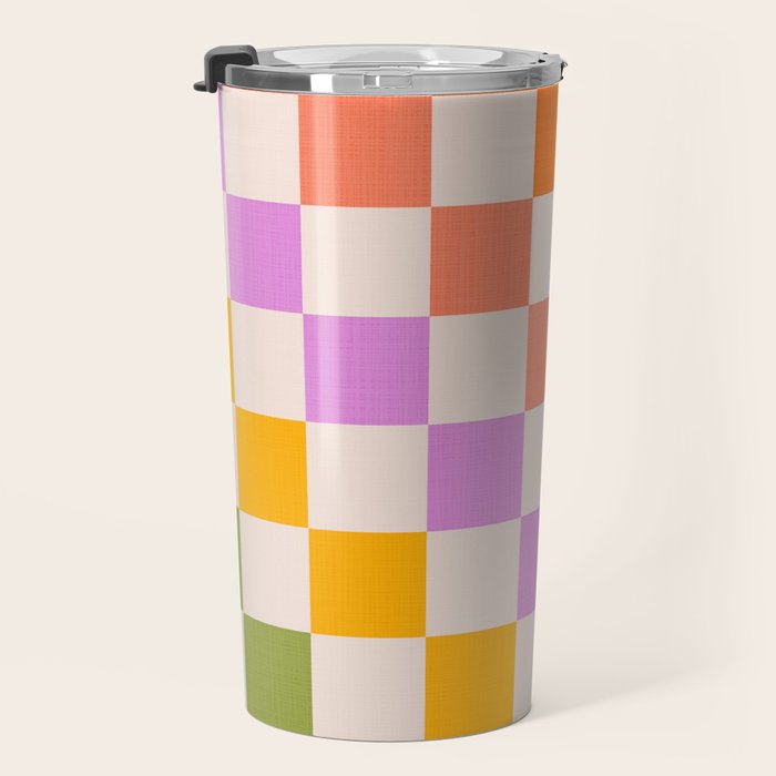 Mid Mod Rainbow Check pattern Travel Mug Gallery Image 3
