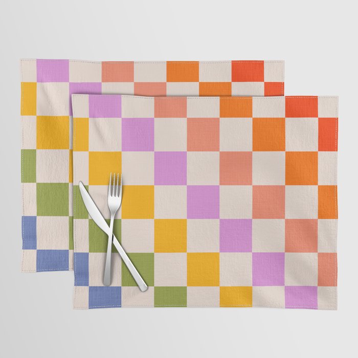 Mid Mod Rainbow Check pattern Placemat Gallery Image 1