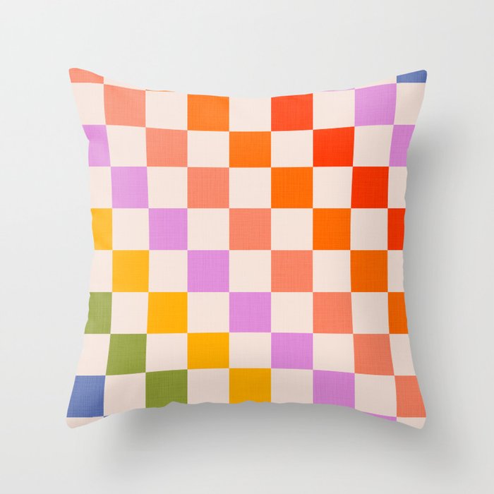 Mid Mod Rainbow Check pattern Throw Pillow Gallery Image 6