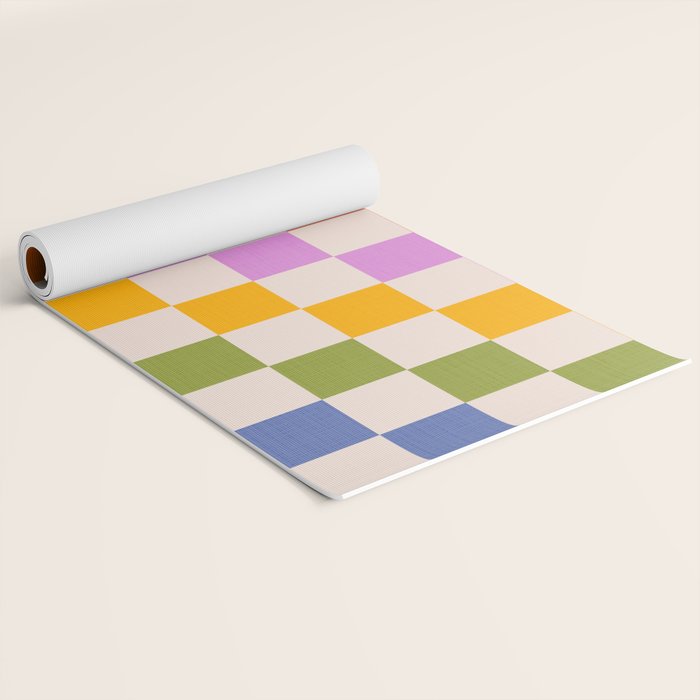 Mid Mod Rainbow Check pattern Yoga Mat Gallery Image 2
