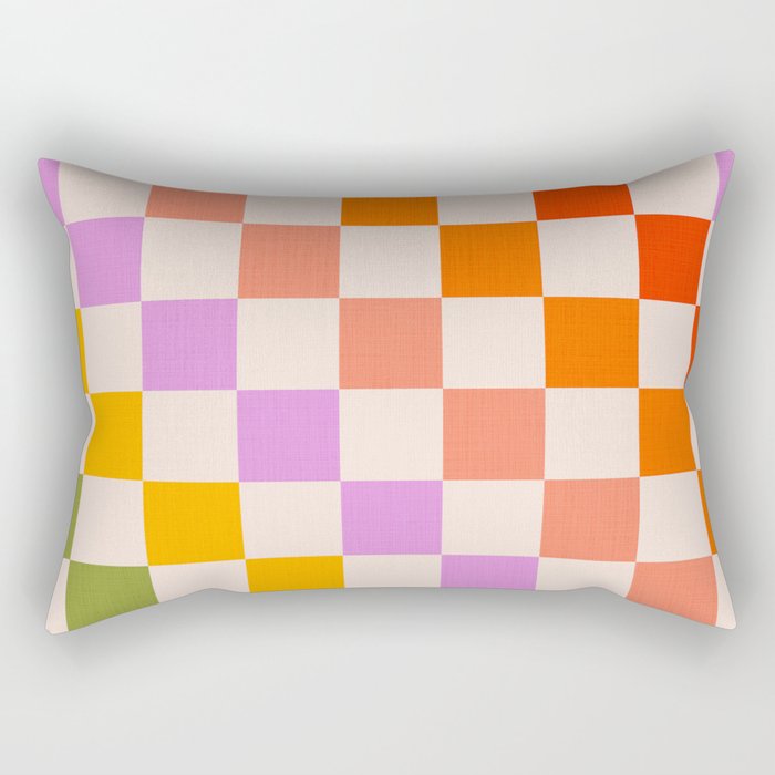 Mid Mod Rainbow Check pattern Rectangular Pillow Gallery Image 1