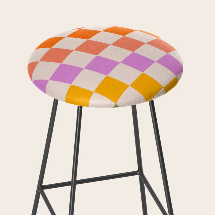 Mid Mod Rainbow Check pattern Stool Gallery Image 2