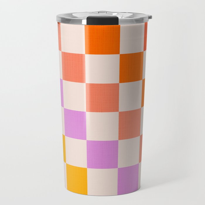 Mid Mod Rainbow Check pattern Travel Mug Gallery Image 1