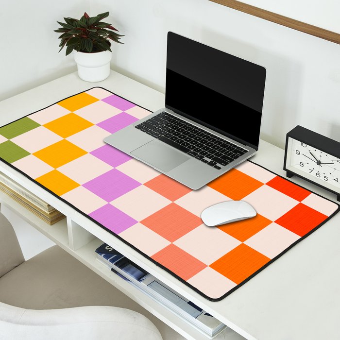 Mid Mod Rainbow Check pattern Desk Mat Gallery Image 2