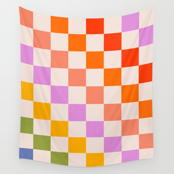 Mid Mod Rainbow Check pattern Wall Tapestry Gallery Image 1