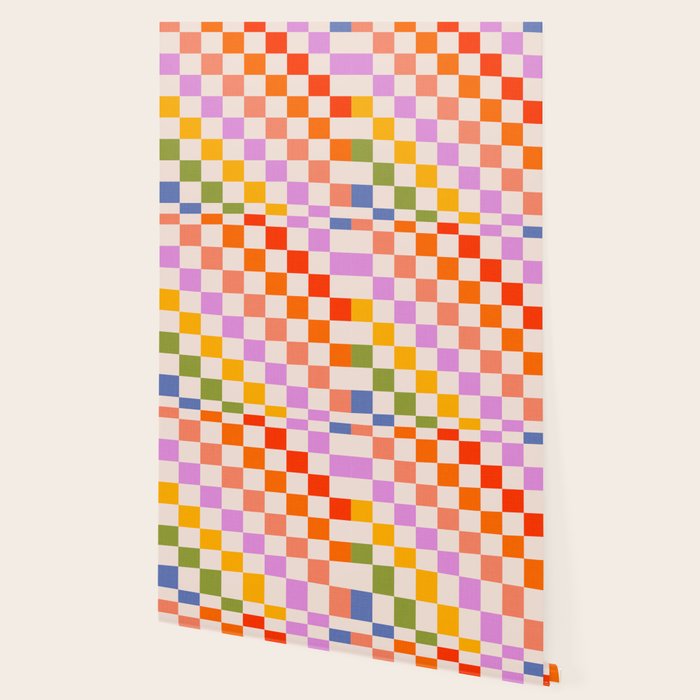 Mid Mod Rainbow Check pattern Wallpaper Gallery Image 2
