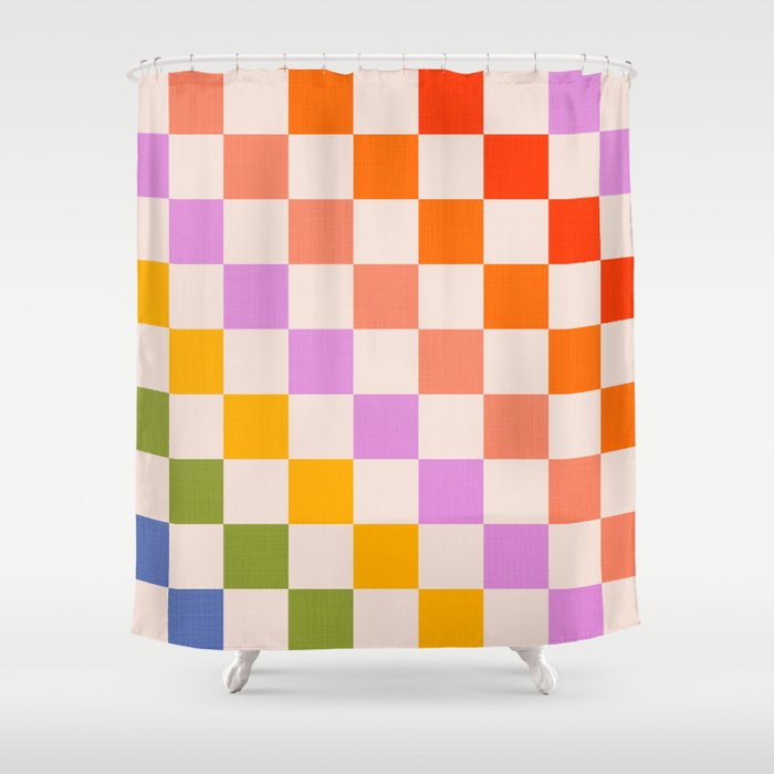 Mid Mod Rainbow Check pattern Shower Curtain Gallery Image 1
