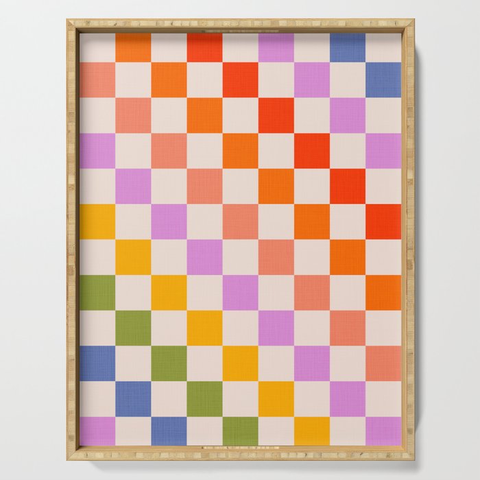 Mid Mod Rainbow Check pattern Serving Tray Gallery Image 1