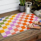 Mid Mod Rainbow Check pattern Outdoor Rug Gallery Image 2