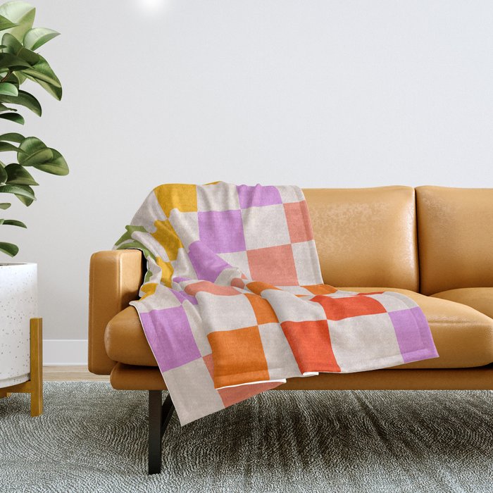 Mid Mod Rainbow Check pattern Throw Blanket Gallery Image 1