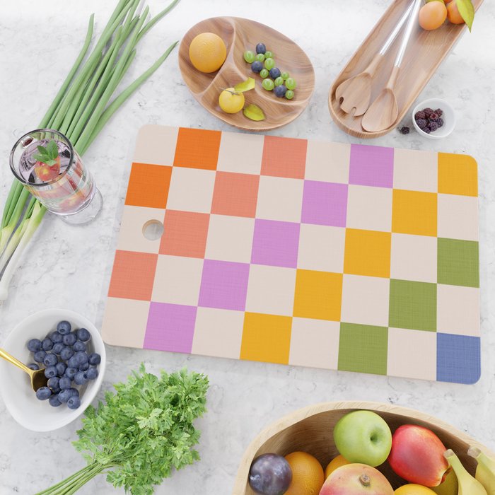 Mid Mod Rainbow Check pattern Cutting Board Gallery Image 2