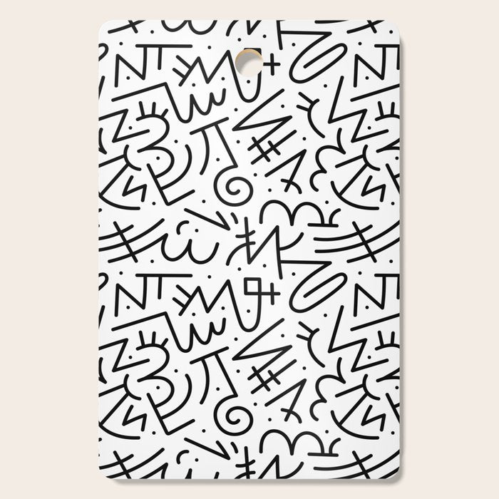 Abstract black and white line doodle pattern Cutting Board Gallery Image 1