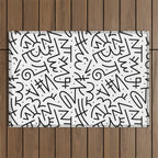 Abstract black and white line doodle pattern Outdoor Rug Gallery Image 1