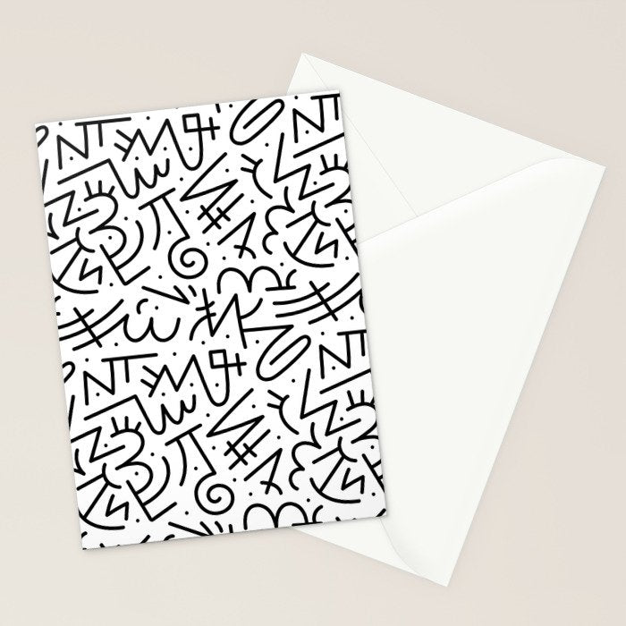 Abstract black and white line doodle pattern Stationery Card Gallery Image 2