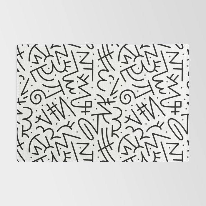 Abstract black and white line doodle pattern Rug Gallery Image 2