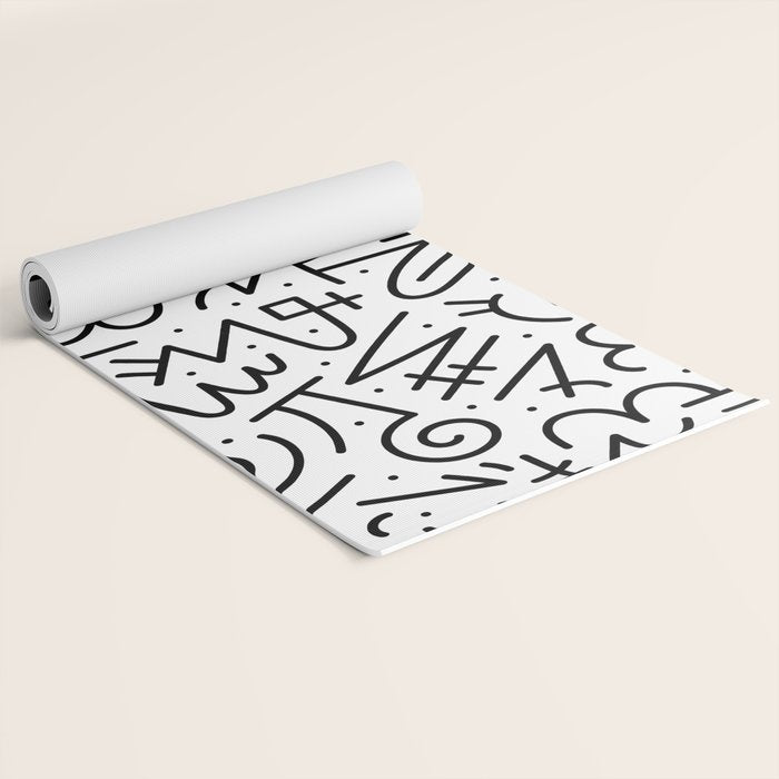 Abstract black and white line doodle pattern Yoga Mat Gallery Image 2
