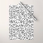 Abstract black and white line doodle pattern Wrapping Paper Gallery Image 1