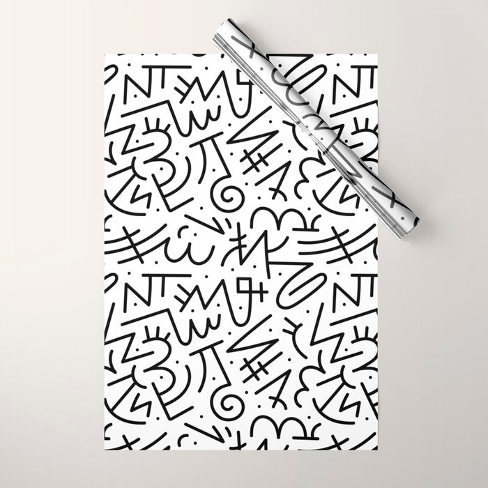 Abstract black and white line doodle pattern Wrapping Paper Gallery Image 1