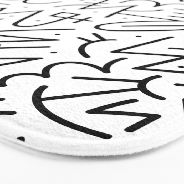 Abstract black and white line doodle pattern Bath Mat Gallery Image 3