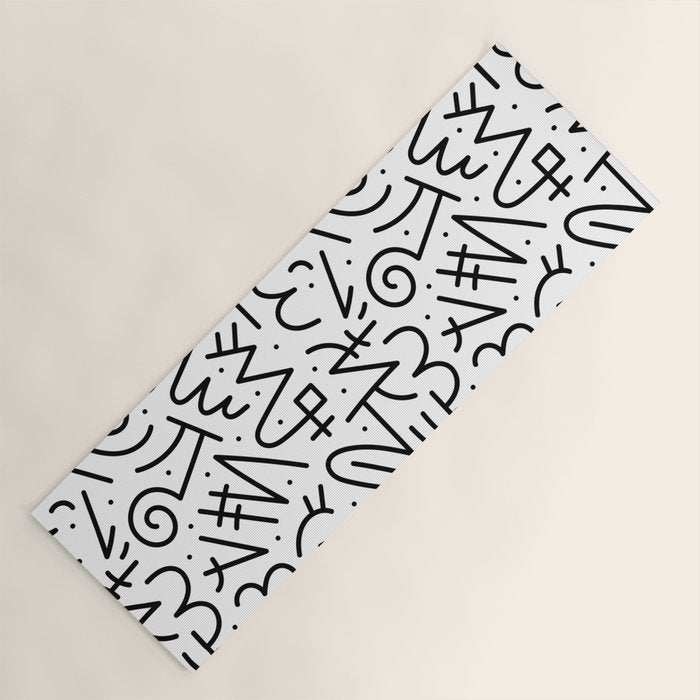Abstract black and white line doodle pattern Yoga Mat Gallery Image 1