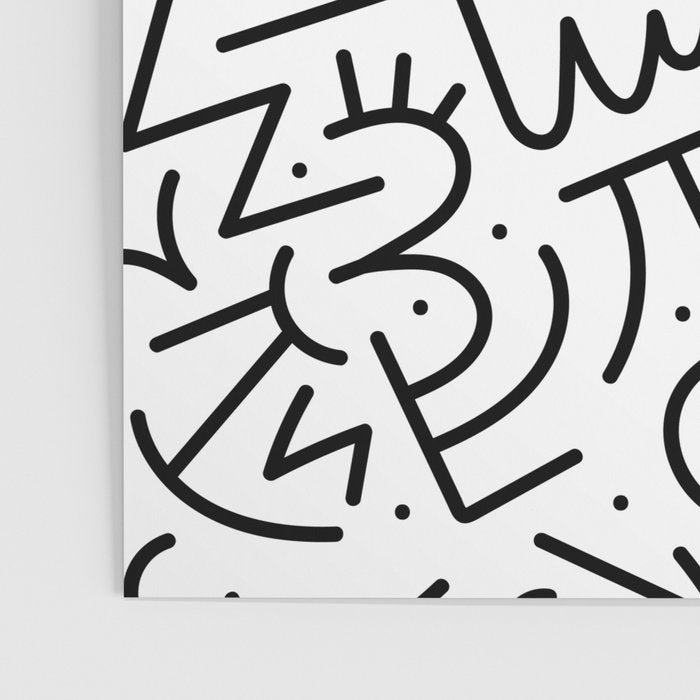 Abstract black and white line doodle pattern Poster Gallery Image 3