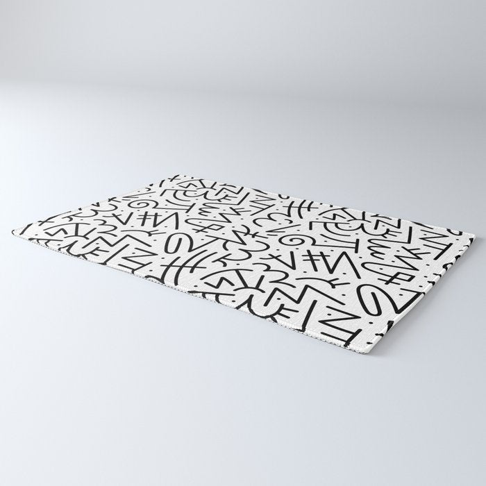 Abstract black and white line doodle pattern Rug Gallery Image 3