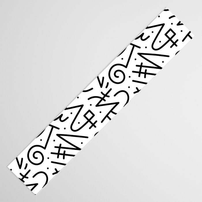 Abstract black and white line doodle pattern Table Runner Gallery Image 3