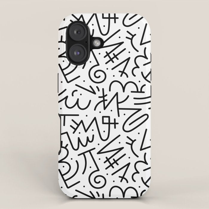 Abstract black and white line doodle pattern iPhone Case Gallery Image 1