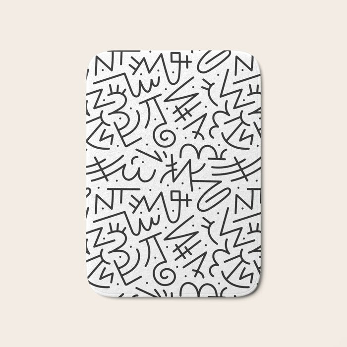 Abstract black and white line doodle pattern Bath Mat Gallery Image 1