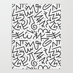 Abstract black and white line doodle pattern Poster Gallery Image 4