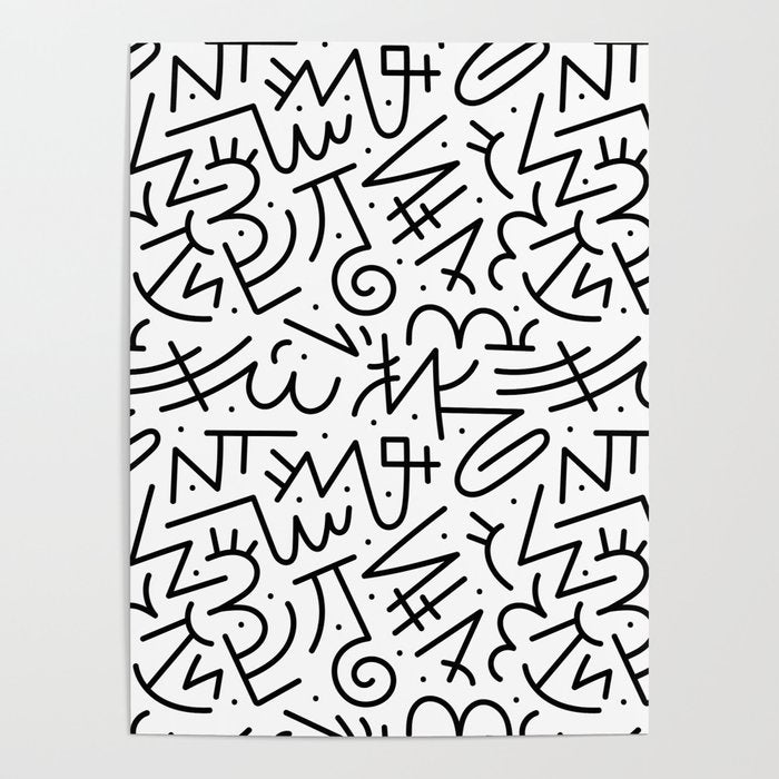 Abstract black and white line doodle pattern Poster Gallery Image 4