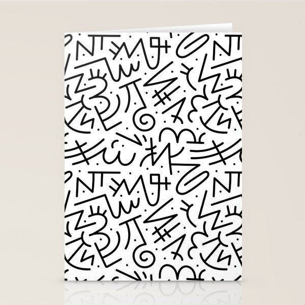 Abstract black and white line doodle pattern Stationery Card Gallery Image 2