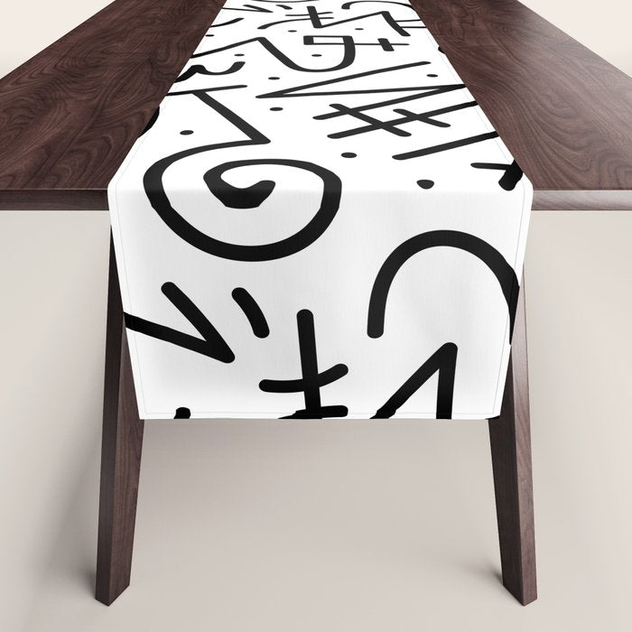 Abstract black and white line doodle pattern Table Runner Gallery Image 1
