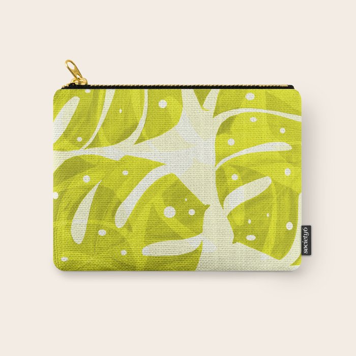 Lime Green Monstera Leaves Light Background #decor #society6 #buyart Carry All Pouch Gallery Image 1