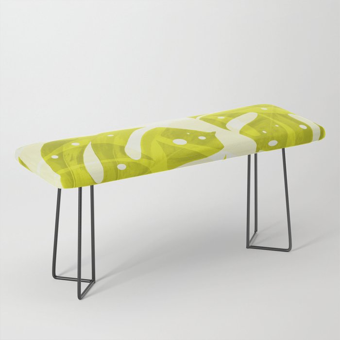 Lime Green Monstera Leaves Light Background #decor #society6 #buyart Bench Gallery Image 1
