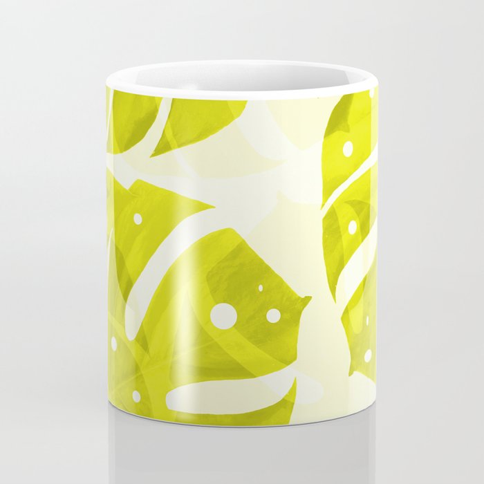 Lime Green Monstera Leaves Light Background #decor #society6 #buyart Coffee Mug Gallery Image 4