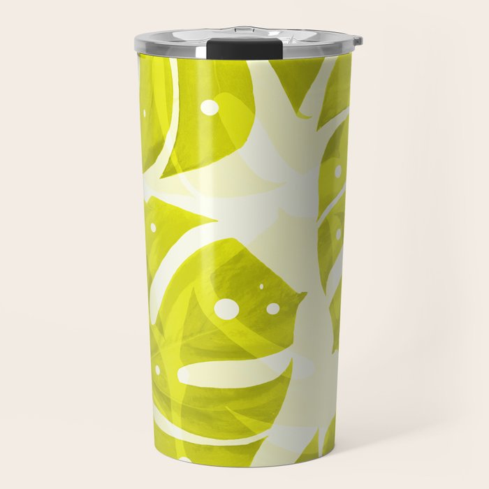 Lime Green Monstera Leaves Light Background #decor #society6 #buyart Travel Mug Gallery Image 1
