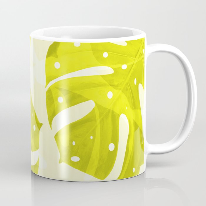 Lime Green Monstera Leaves Light Background #decor #society6 #buyart Coffee Mug Gallery Image 1