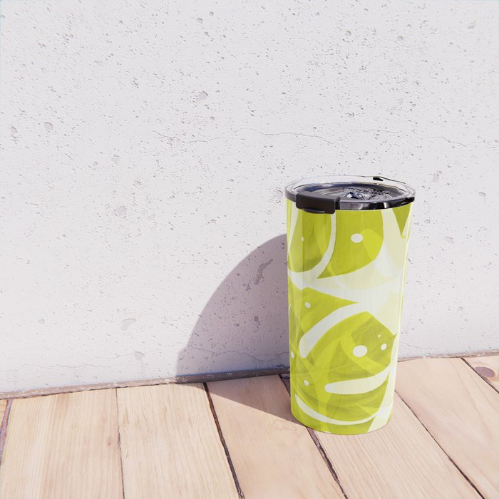 Lime Green Monstera Leaves Light Background #decor #society6 #buyart Travel Mug Gallery Image 4
