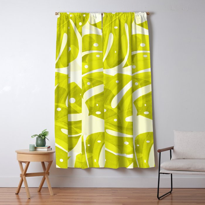 Lime Green Monstera Leaves Light Background #decor #society6 #buyart Window Curtain Gallery Image 1