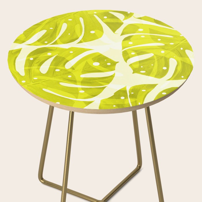 Lime Green Monstera Leaves Light Background #decor #society6 #buyart Side Table Gallery Image 2