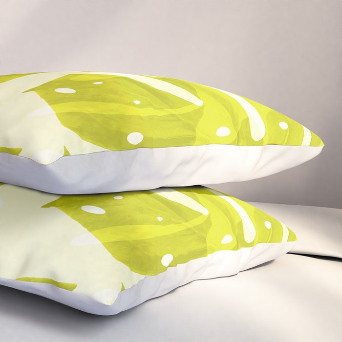 Lime Green Monstera Leaves Light Background #decor #society6 #buyart Pillow Sham Gallery Image 3