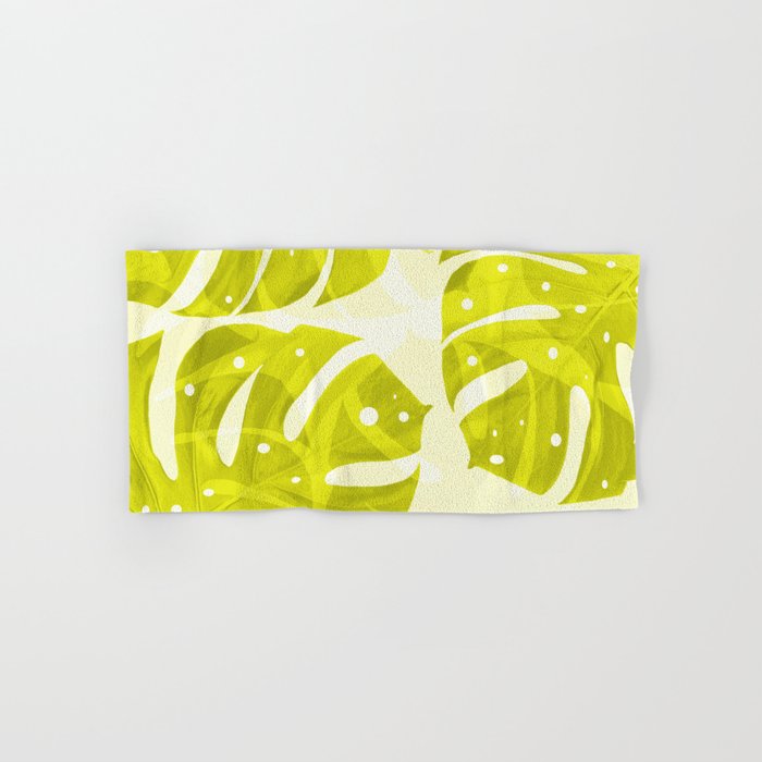 Lime Green Monstera Leaves Light Background #decor #society6 #buyart Towels Gallery Image 1
