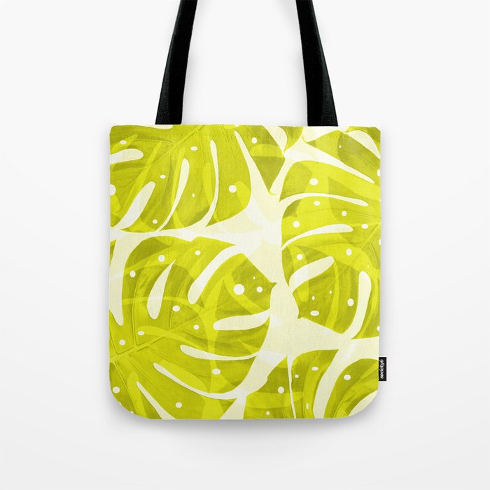 Lime Green Monstera Leaves Light Background #decor #society6 #buyart Tote Bag Gallery Image 1