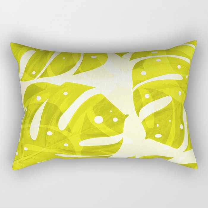 Lime Green Monstera Leaves Light Background #decor #society6 #buyart Rectangular Pillow Gallery Image 2